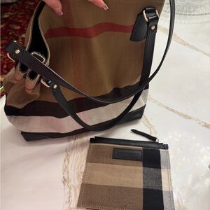 Burberry Brown and Black Check Shoulder Bag with Pouch